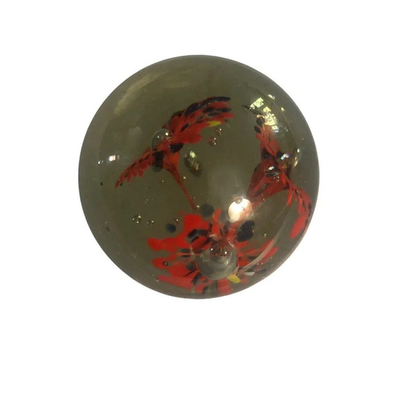 Vintage Art Glass Sm 2.25" Floral Paperweight Yellow Black Red Flower Unmarked - Picture 4 of 7